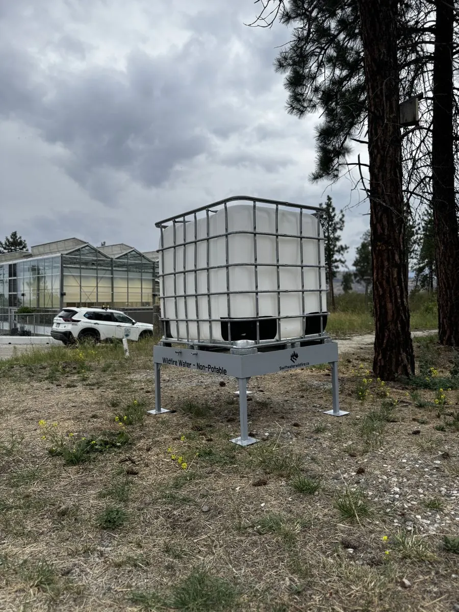 IBC tote on a steel deployment stand