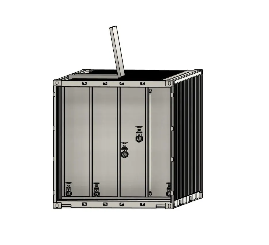 Drawing of the SMS container front with the doors removed